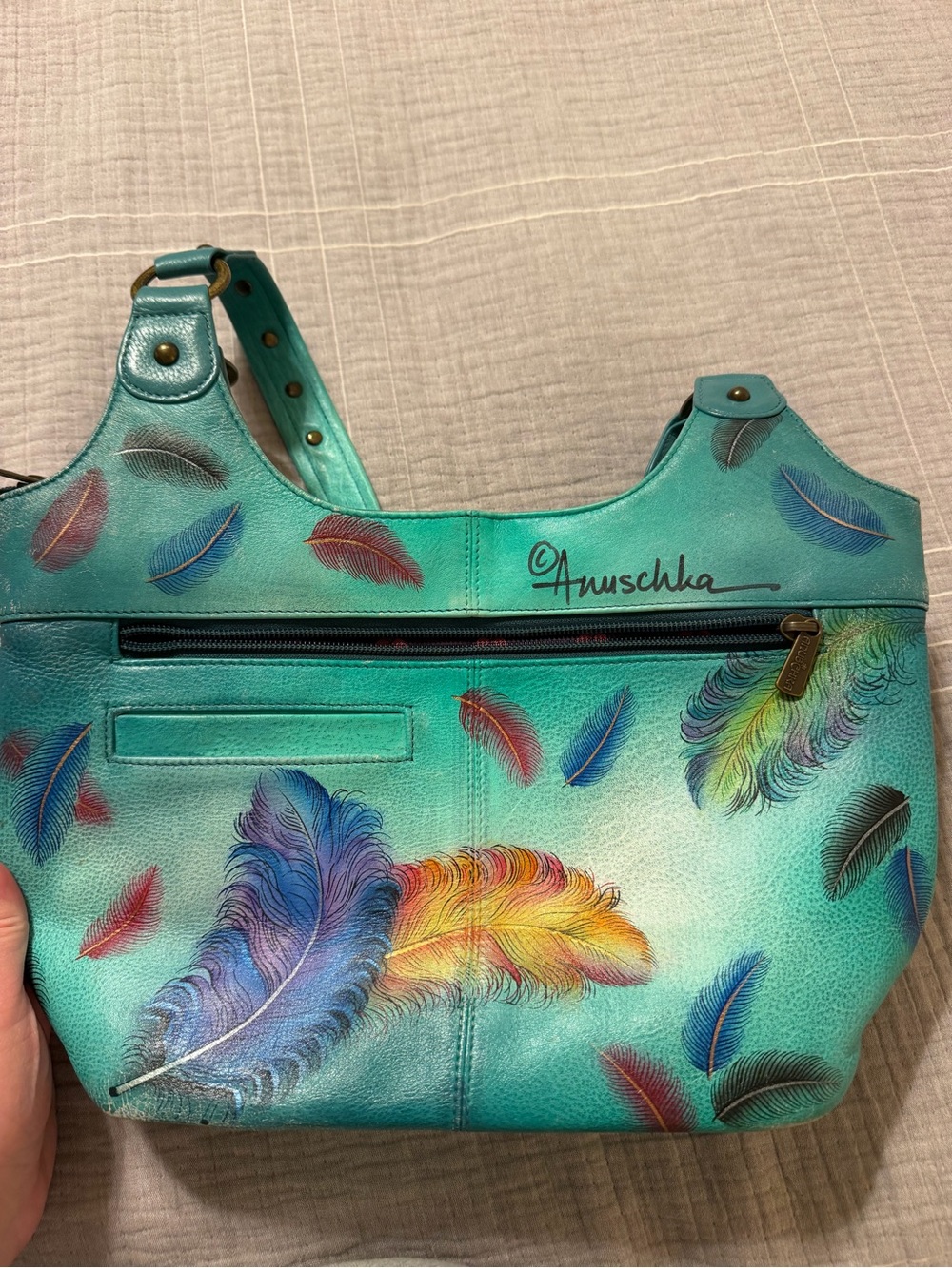 Anuschka Floating Feathers Hobo Shopper Bag - Picture 3 of 5